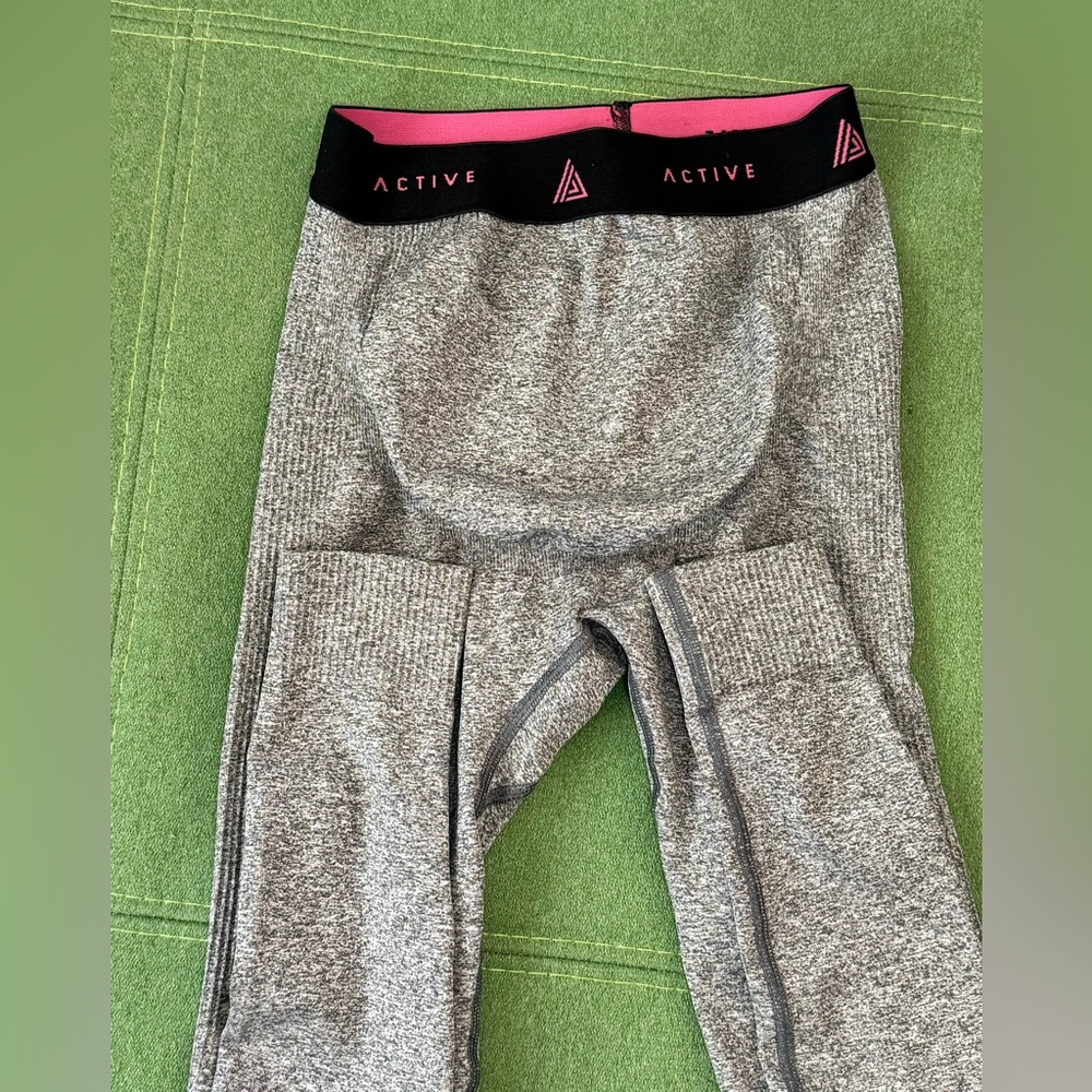 Next Active Gray pregnancy Leggings with Pink and Black Waistband